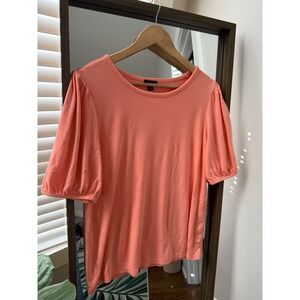 Ann Taylor Factory Women's Top, Crewneck, Puff Short Sleeve, Peach, Size L Soft